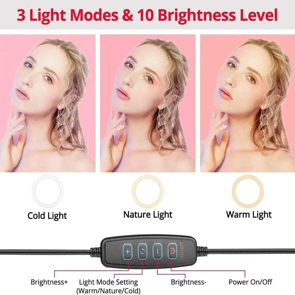 LED selfie ring lamp with folding arm tripod photography for e.g. YouTube streaming LED selfie ring lamp with folding arm tripod photography for e.g. YouTube streaming